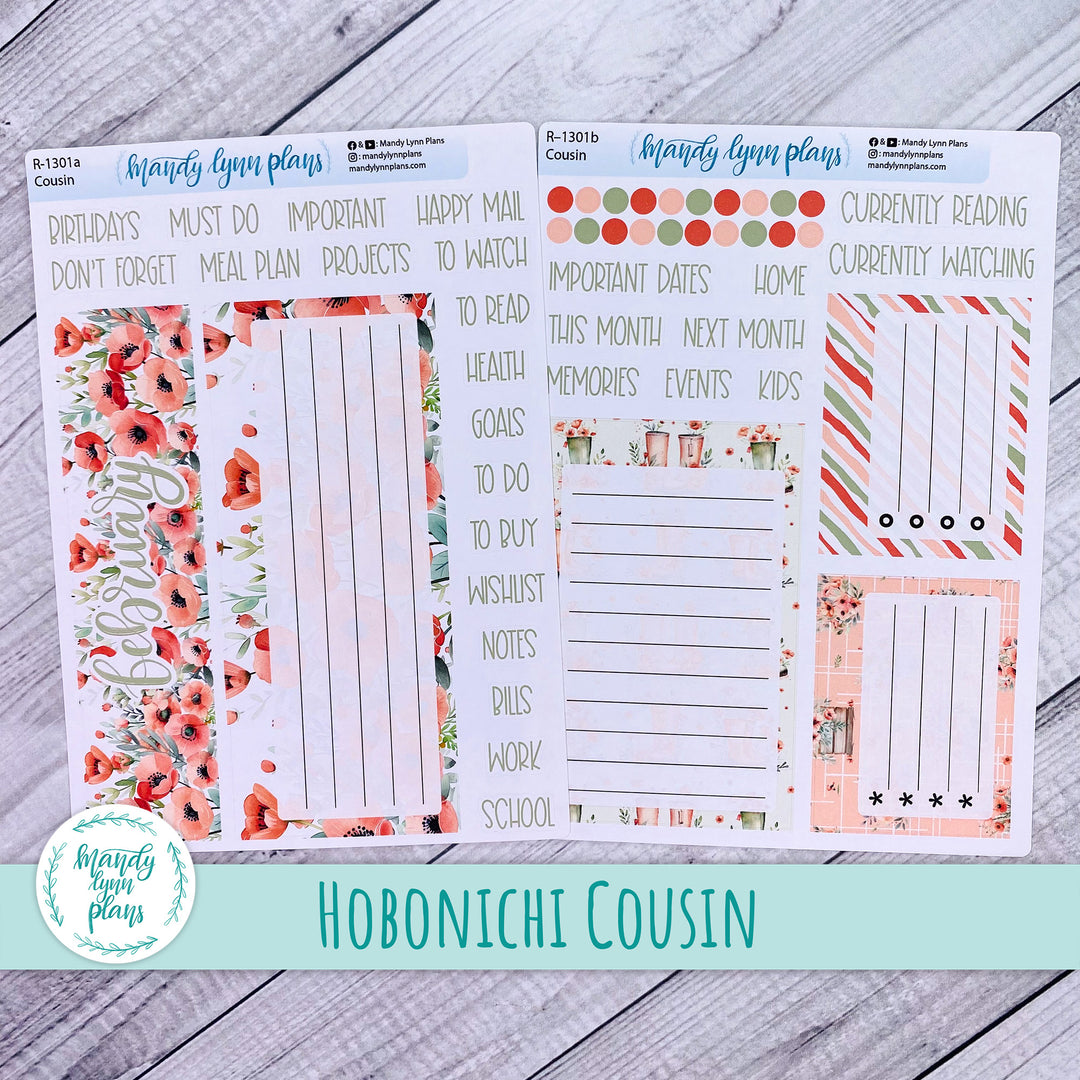 February Hobonichi Cousin Dashboard || Red Poppies || R-1301