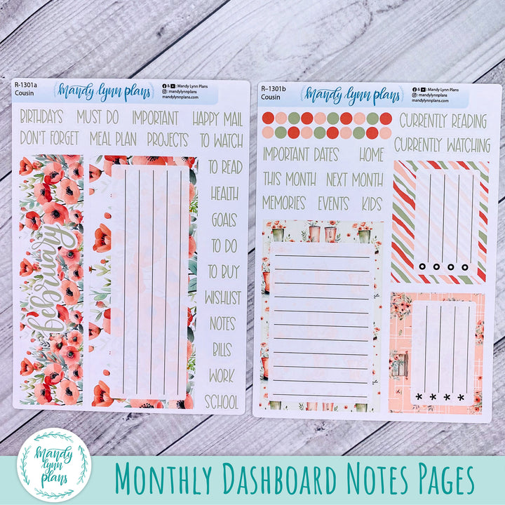 February Hobonichi Cousin Dashboard || Red Poppies || R-1301