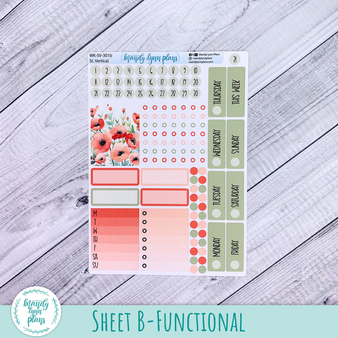 Standard Vertical Weekly Kit || Red Poppies || WK-SV-301