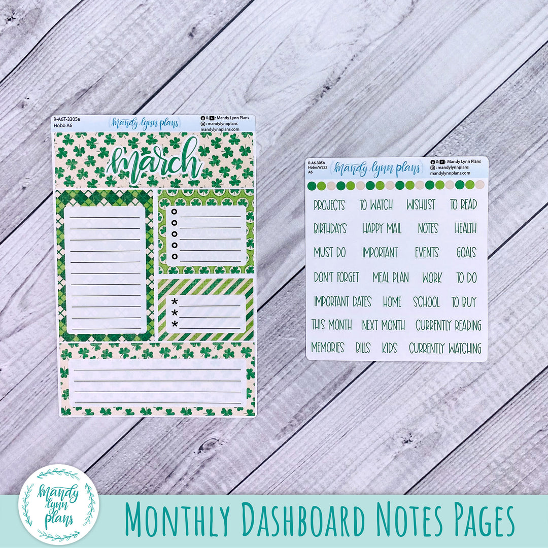 March A6 Hobonichi Dashboard || Vintage Shamrocks || R-A6T-3305