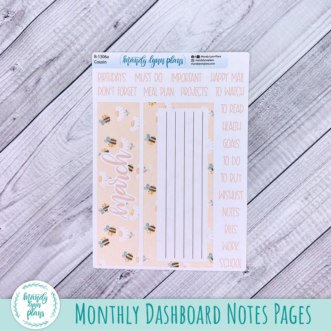 March Hobonichi Cousin Dashboard || Honey Bees || R-1306