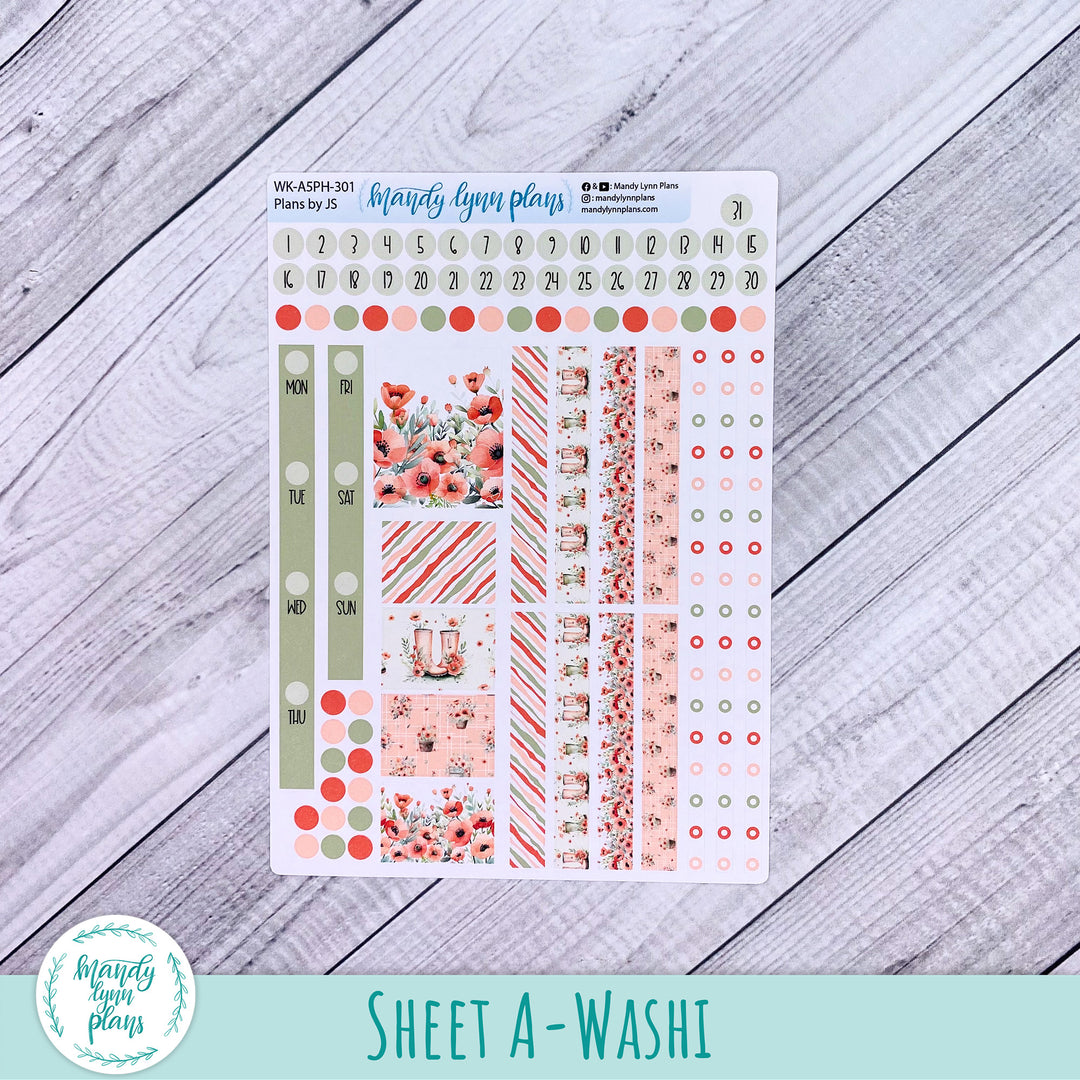 A5 Plans by Just Scribble Weekly Kit || Red Poppies || 301