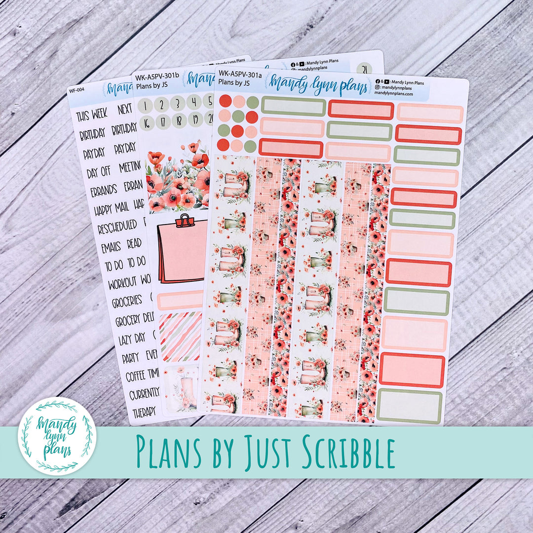 A5 Plans by Just Scribble Weekly Kit || Red Poppies || 301