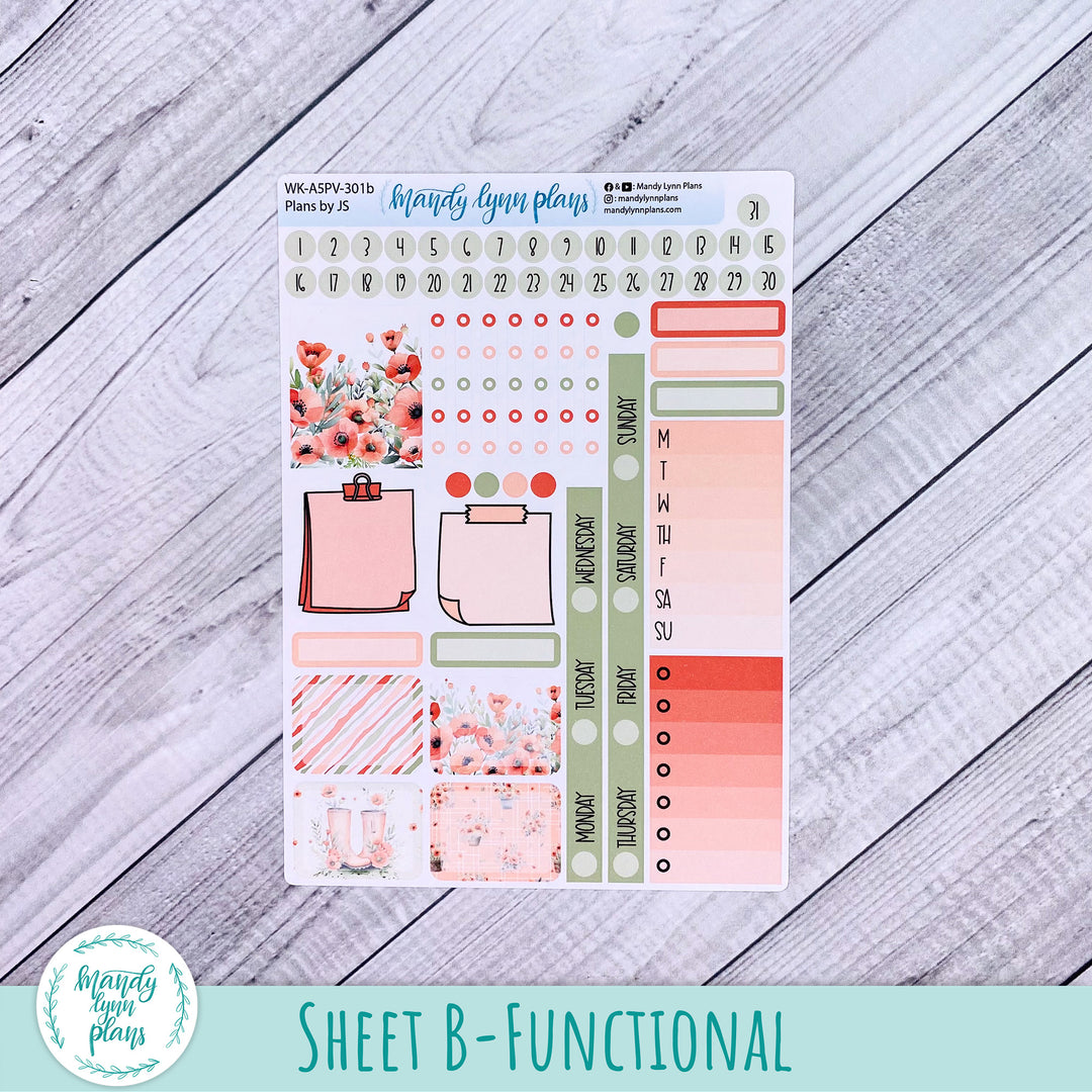 A5 Plans by Just Scribble Weekly Kit || Red Poppies || 301