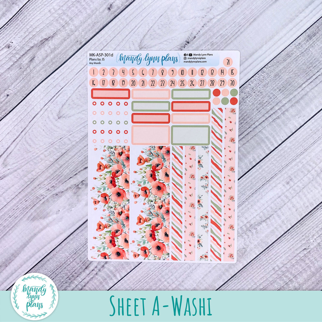 Any Month Plans by Just Scribble Monthly Kit || Red Poppies || MK-A5P-301