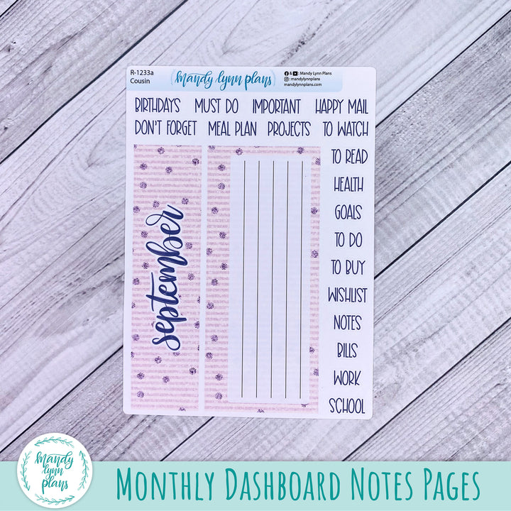 September Hobonichi Cousin Dashboard || Purple and Glitter || R-1233