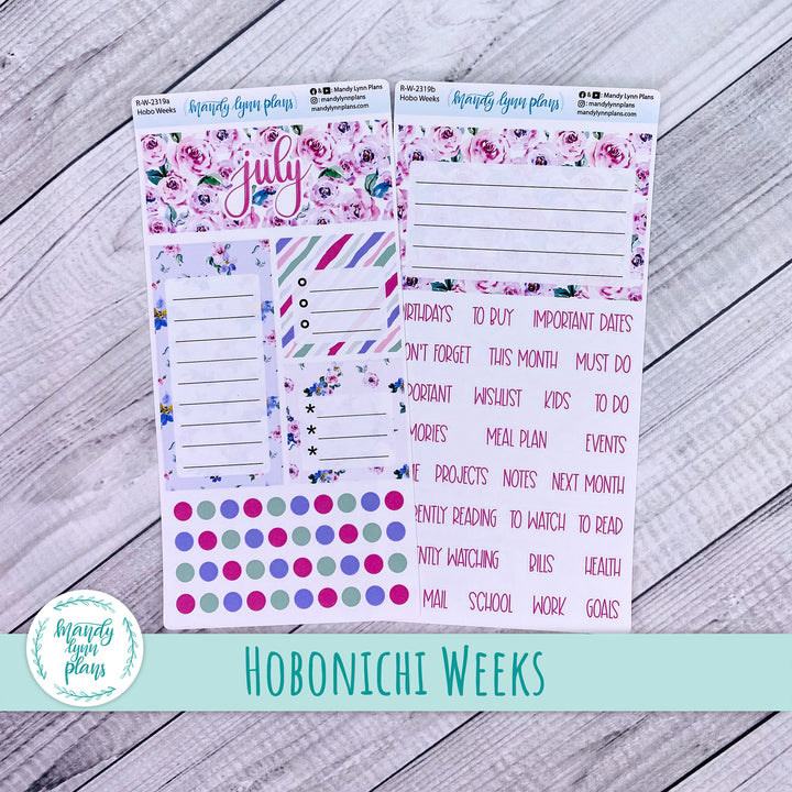 July Hobonichi Weeks Dashboard || Watercolor Blooms || R-W-2319