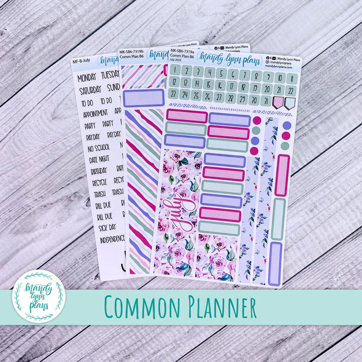 July 2025 Common Planner Monthly Kit || Watercolor Blooms || 319