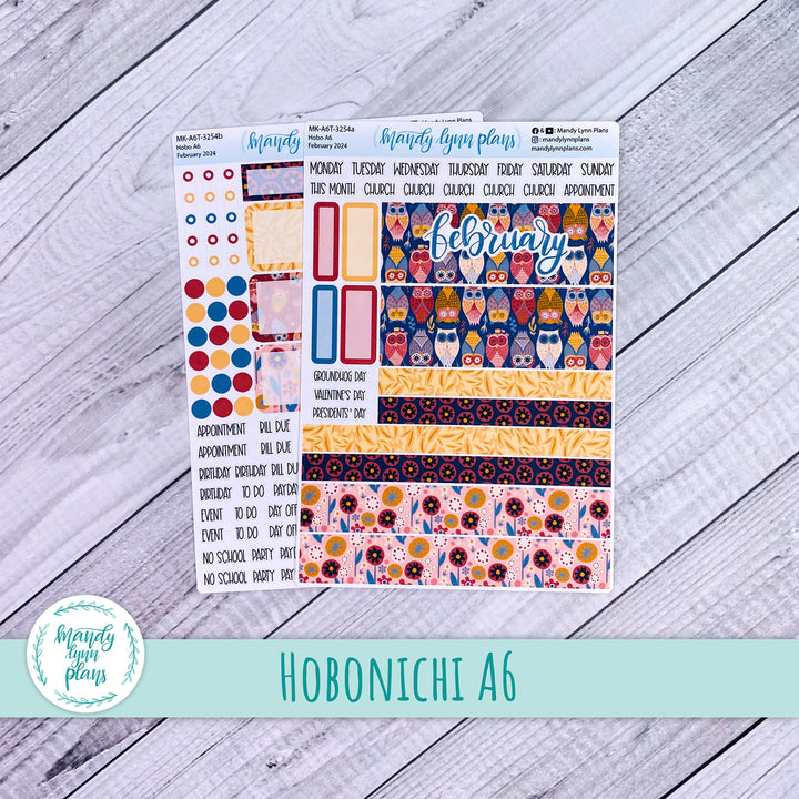 Hobonichi A6 February 2024 Monthly Kit || Ornate Owls || MK-A6T-3254
