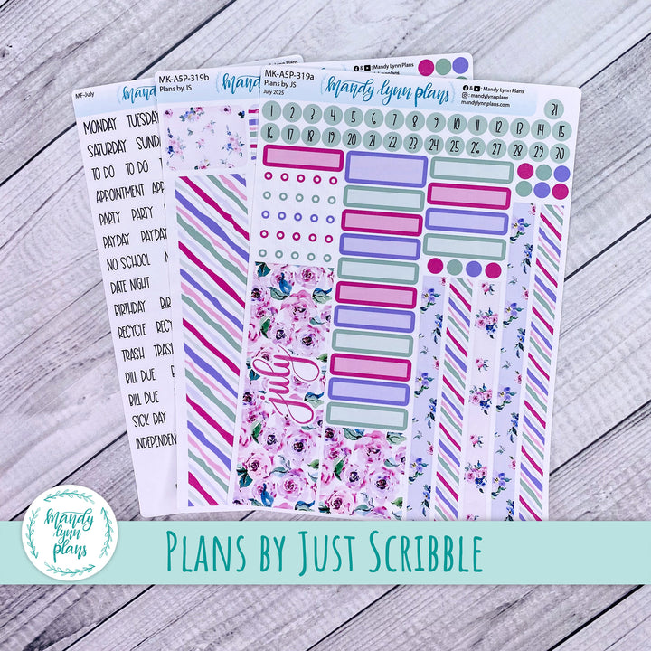 July 2025 Plans by Just Scribble Monthly || Watercolor Blooms || MK-A5P-319