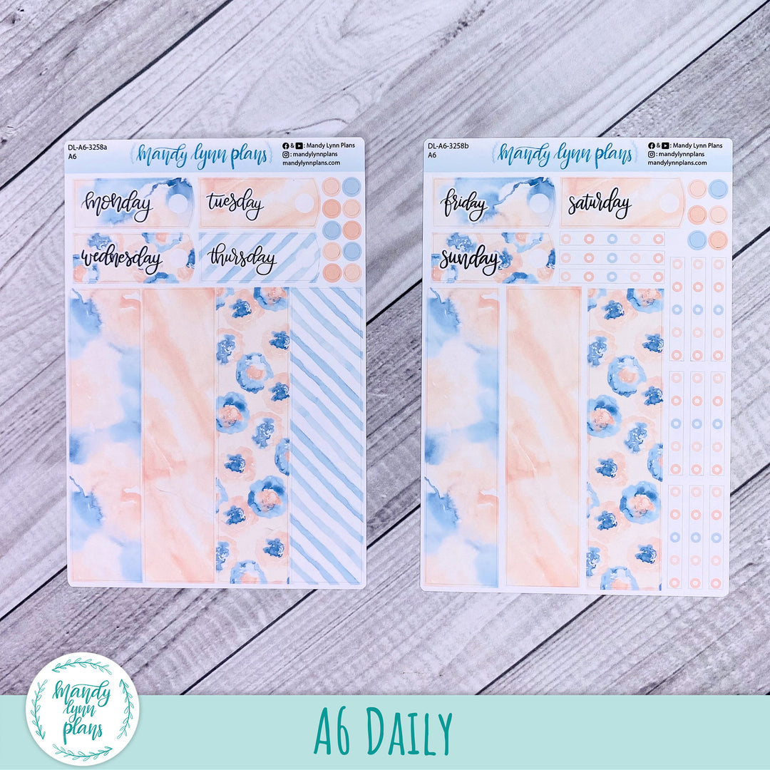 A6 Daily Kit || Peach and Blue Watercolor || DL-A6-3258