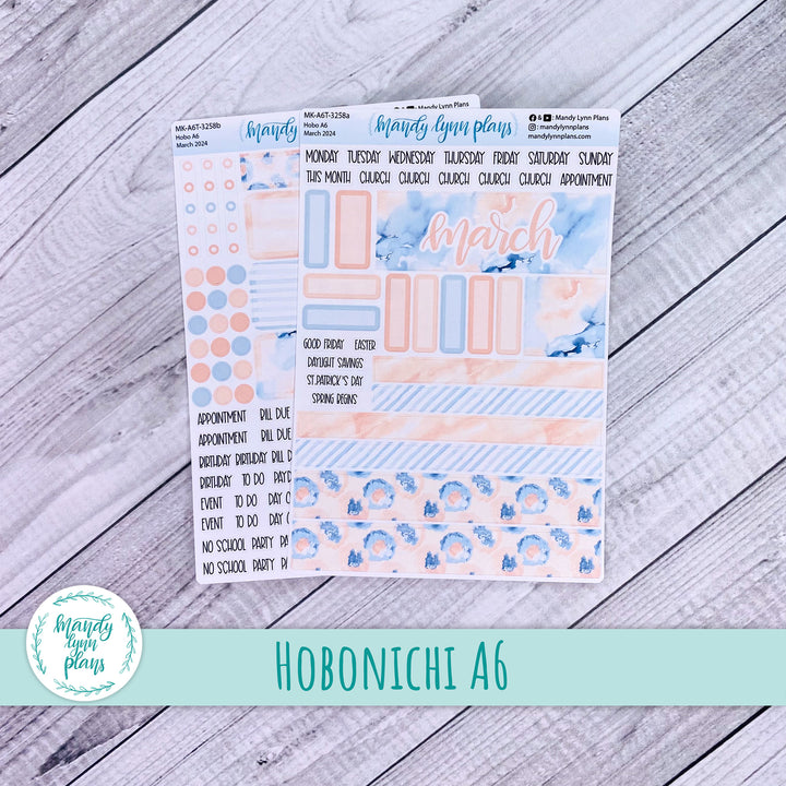 Hobonichi A6 March 2024 Monthly Kit || Peach and Blue Watercolor || MK-A6T-3258