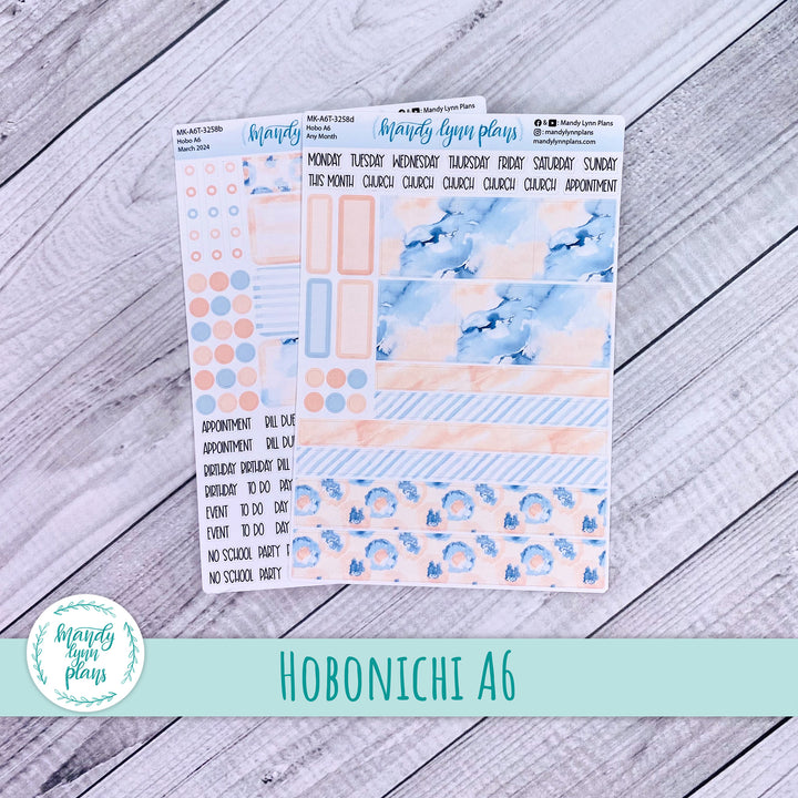 Any Month Hobonichi A6 Monthly Kit || Peach and Blue Watercolor || MK-A6T-3258
