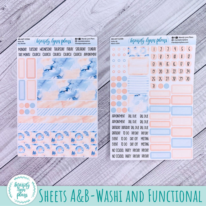 Any Month Hobonichi A6 Monthly Kit || Peach and Blue Watercolor || MK-A6T-3258