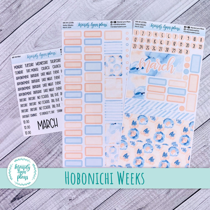 Hobonichi Weeks March 2024 Monthly Kit || Peach and Blue Watercolor || MK-W-2258