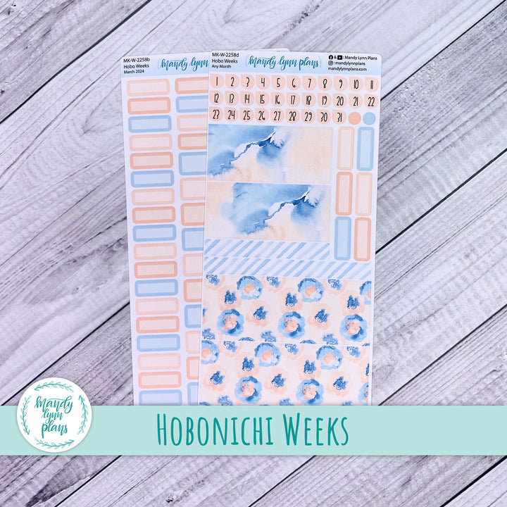 Any Month Hobonichi Weeks Monthly Kit || Peach and Blue Watercolor || MK-W-2258