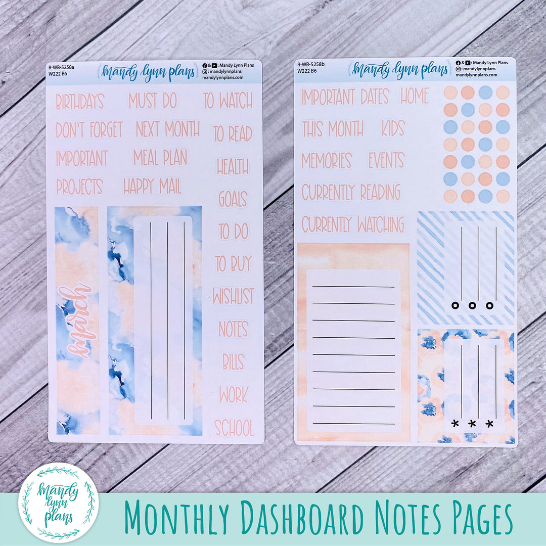 2024  March Wonderland 222 Dashboard || Peach and Blue Watercolor || 258