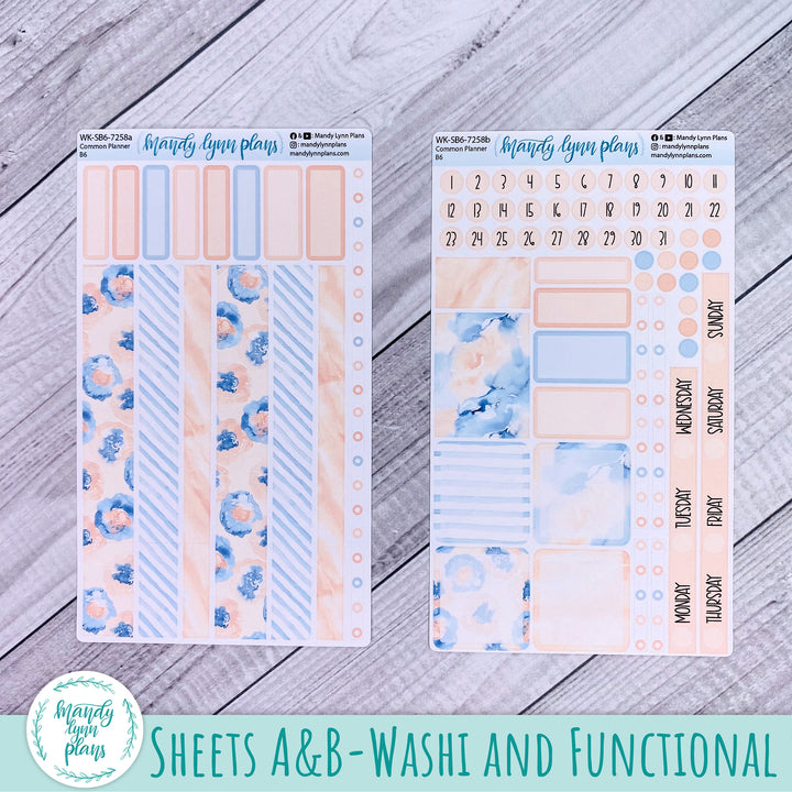 A5, B6, N1 & N2 Common Planner Weekly Kit || Peach and Blue Watercolor || 258