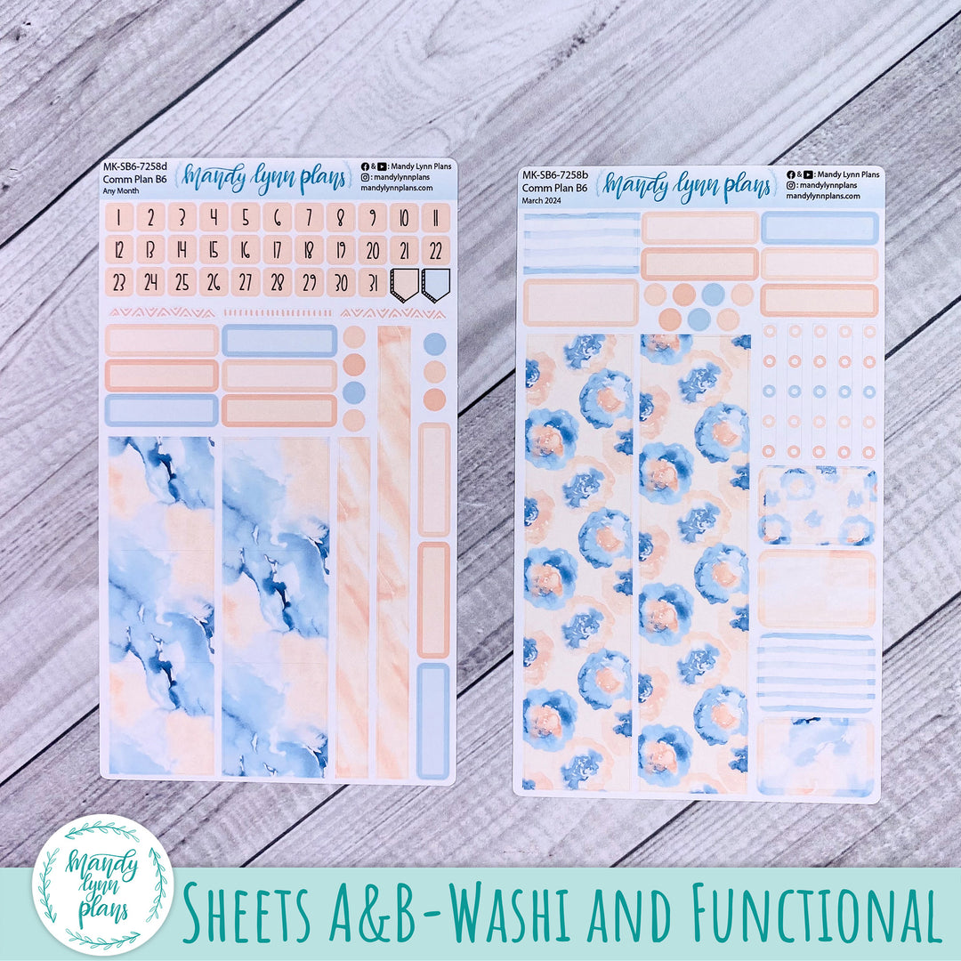 Any Month Common Planner Monthly Kit || Peach and Blue Watercolor || 258