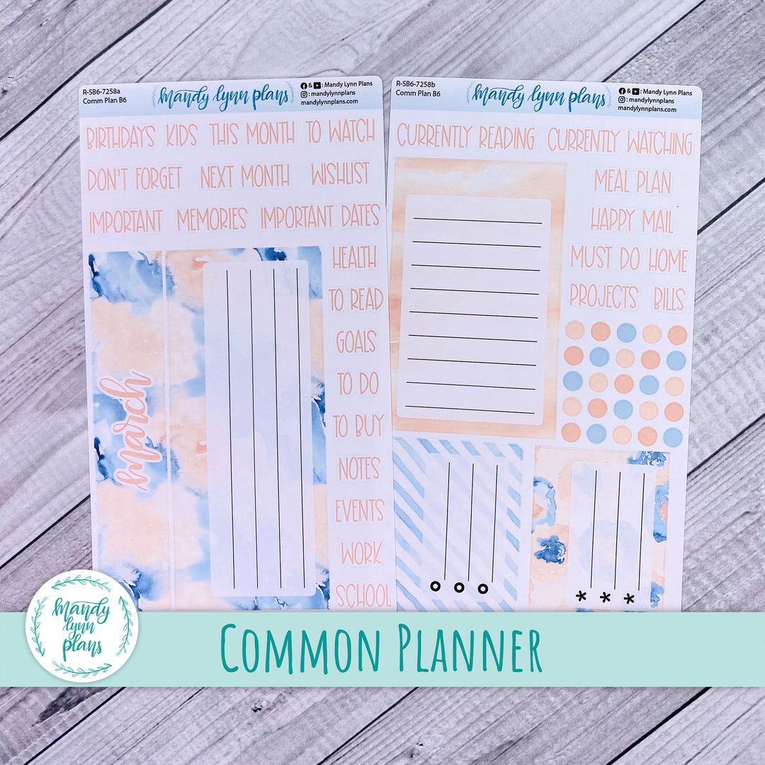 March Common Planner Dashboard || Peach and Blue Watercolor || 258