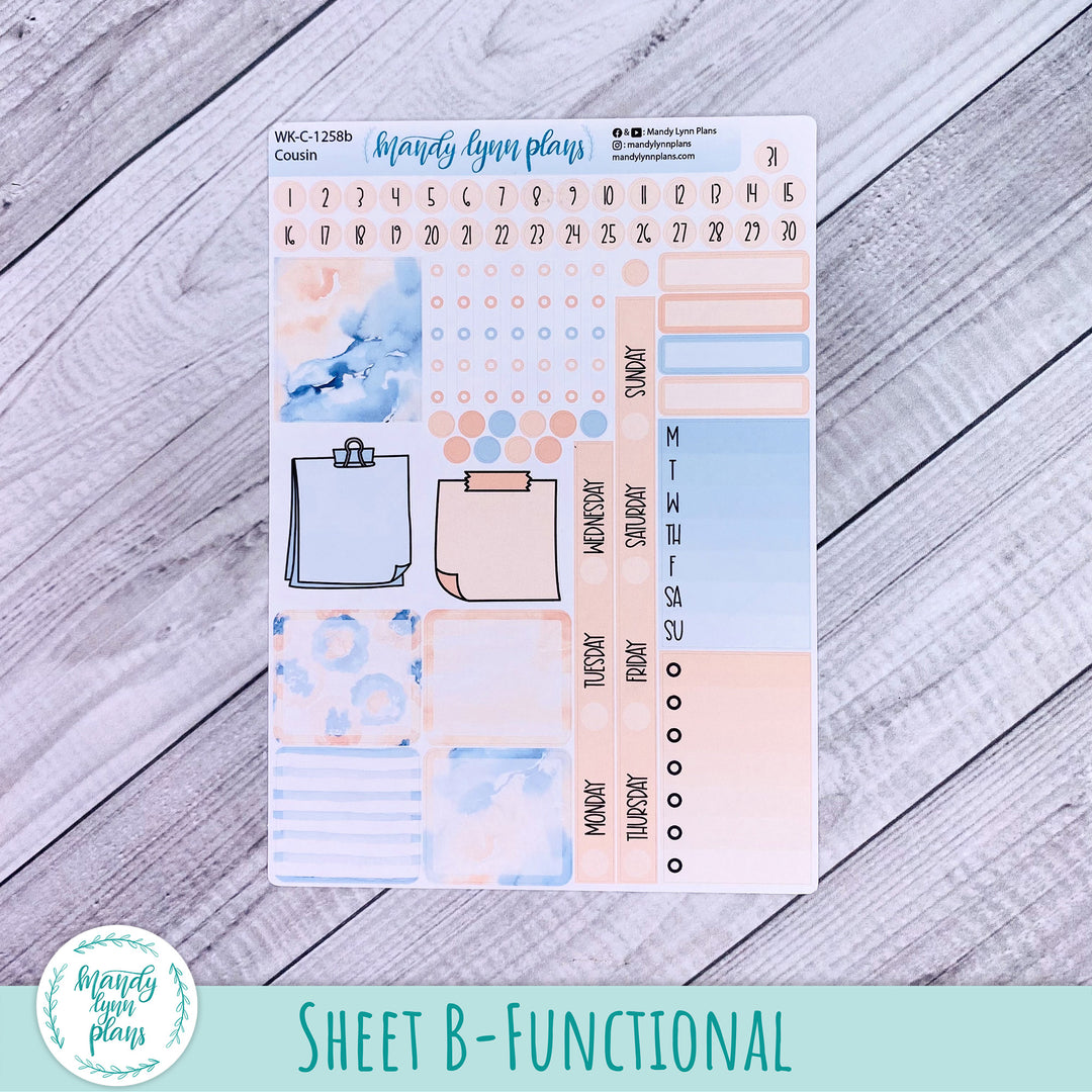 Hobonichi Cousin Weekly Kit || Peach and Blue Watercolor || WK-C-1258