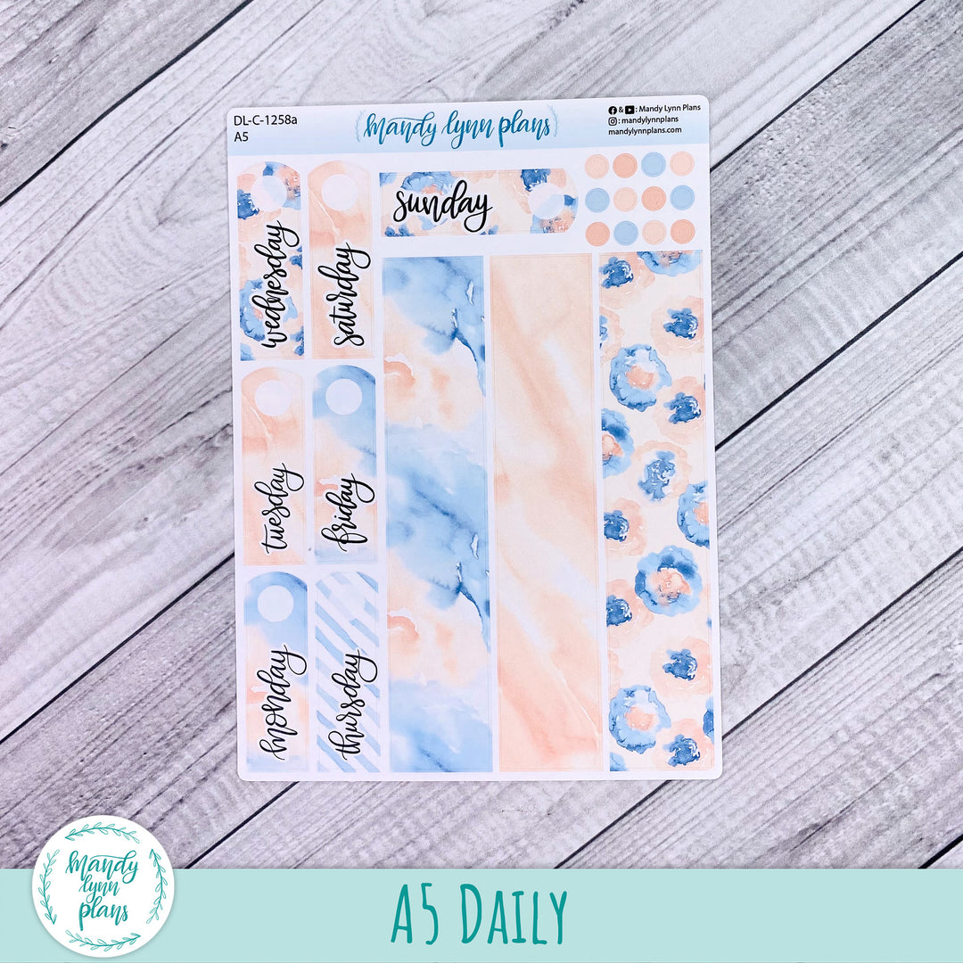 A5 Daily Kit || Peach and Blue Watercolor || DL-C-1258