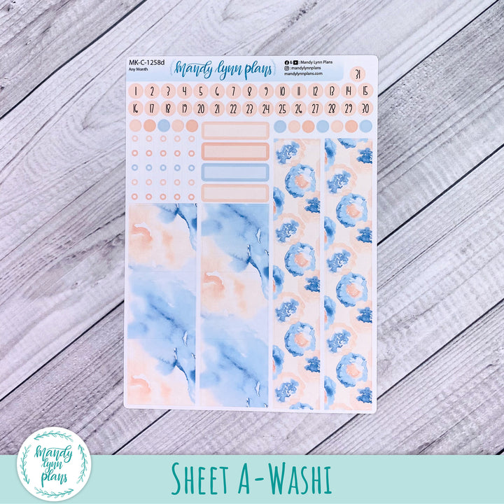 Any Month Hobonichi Cousin Monthly Kit || Peach and Blue Watercolor || MK-C-1258