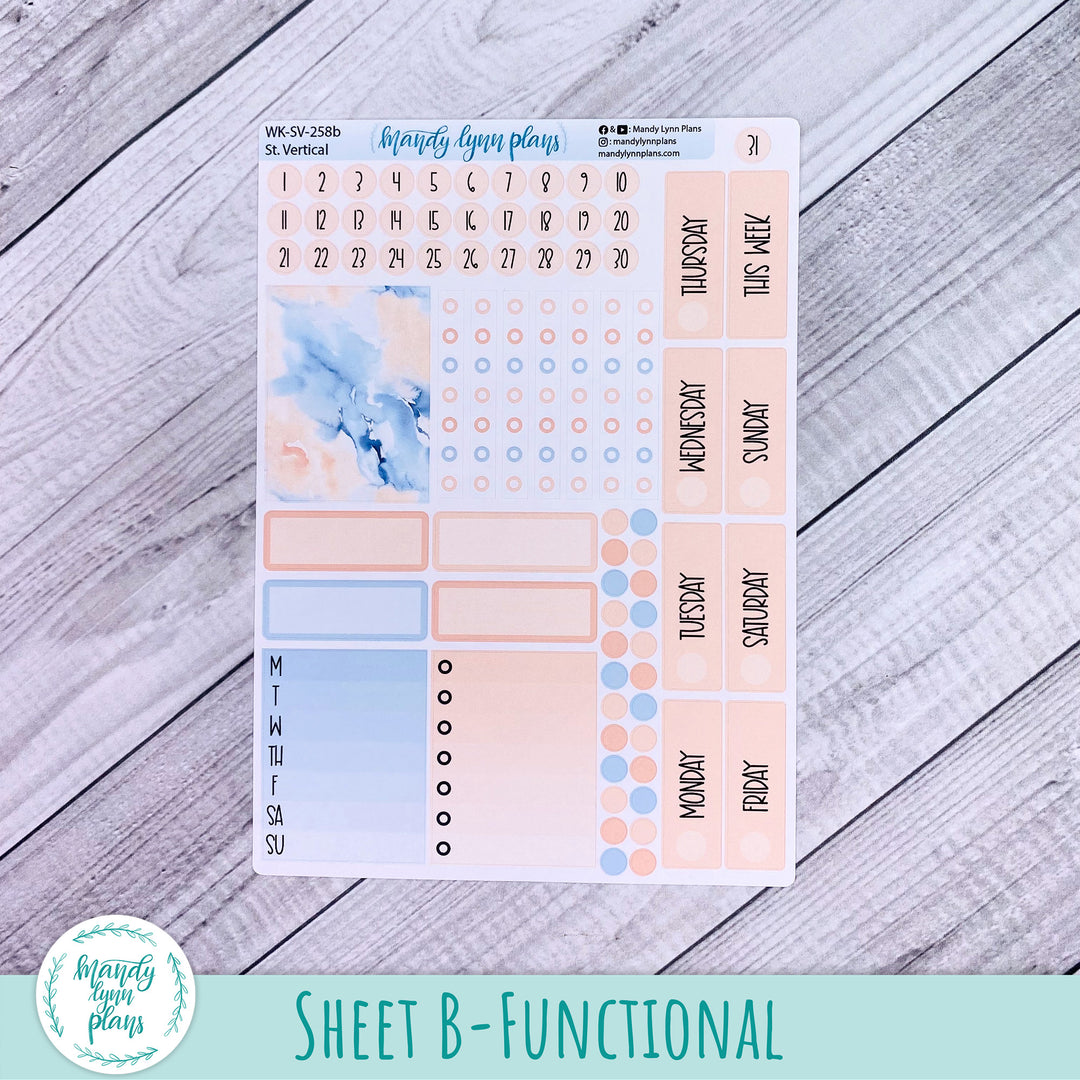 Standard Vertical Weekly Kit || Peach and Blue Watercolor || WK-SV-258