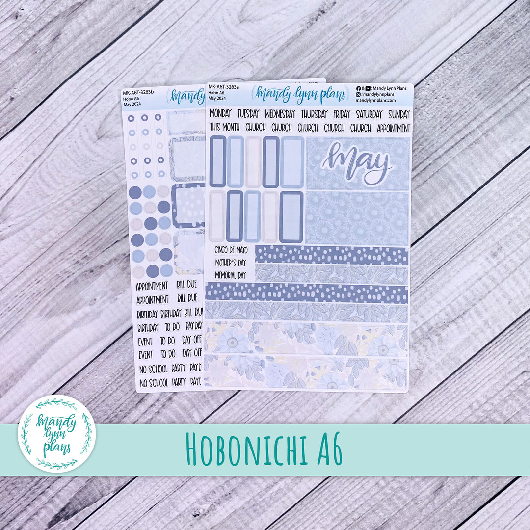 Hobonichi A6 May 2024 Monthly Kit || Dusty Blue Floral || MK-A6T-3263