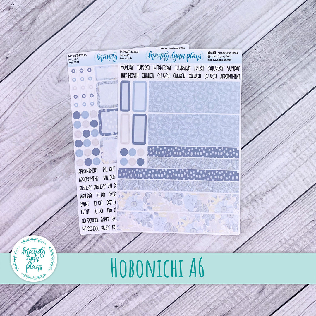 Any Month Hobonichi A6 Monthly Kit || Dusty Blue Floral || MK-A6T-3263