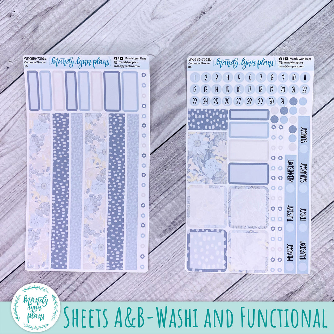 A5, B6, N1 & N2 Common Planner Weekly Kit || Dusty Blue Floral || 263