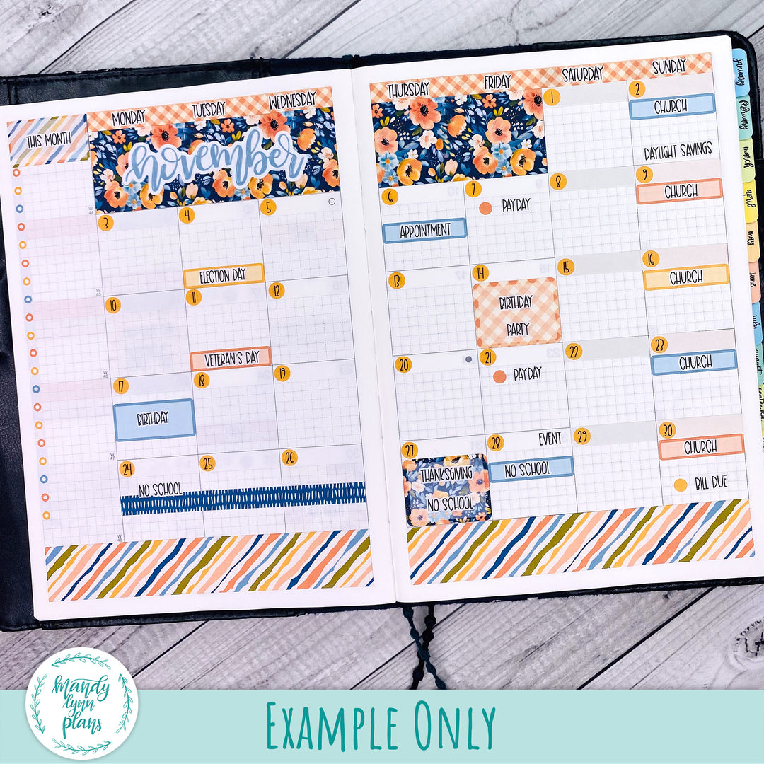 Hobonichi Cousin November 2025 Monthly || Navy Bold Bloom || MK-C-1338