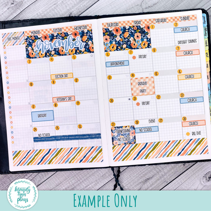 Hobonichi Cousin November 2025 Monthly || Navy Bold Bloom || MK-C-1338