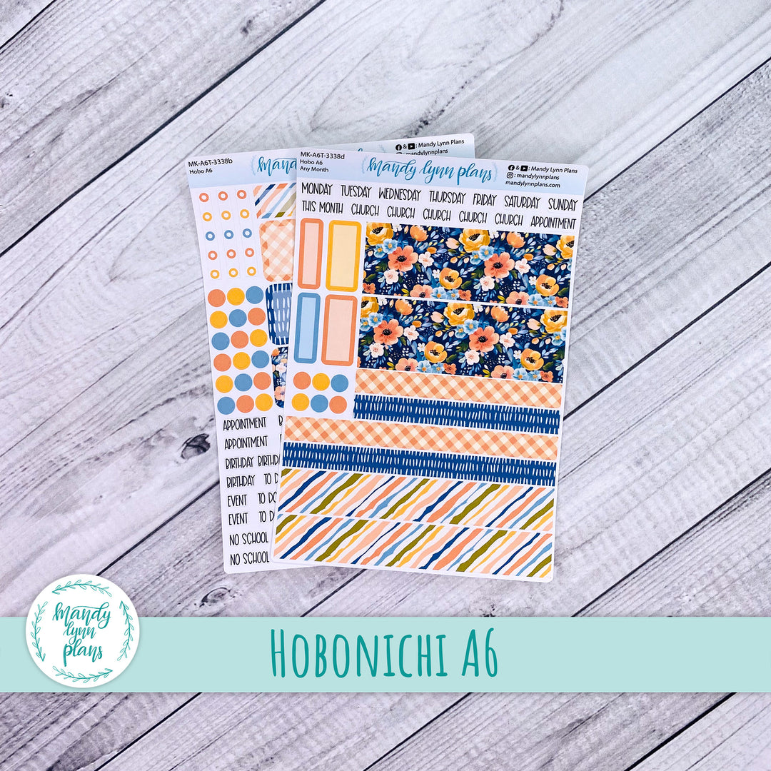 Any Month Hobonichi A6 Monthly Kit || Navy Bold Bloom || MK-A6T-3338