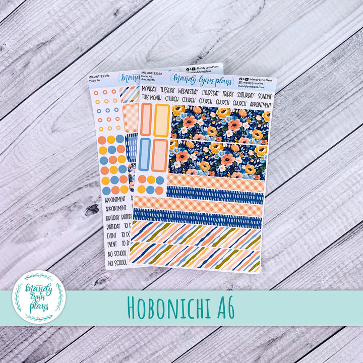 Any Month Hobonichi A6 Monthly Kit || Navy Bold Bloom || MK-A6T-3338