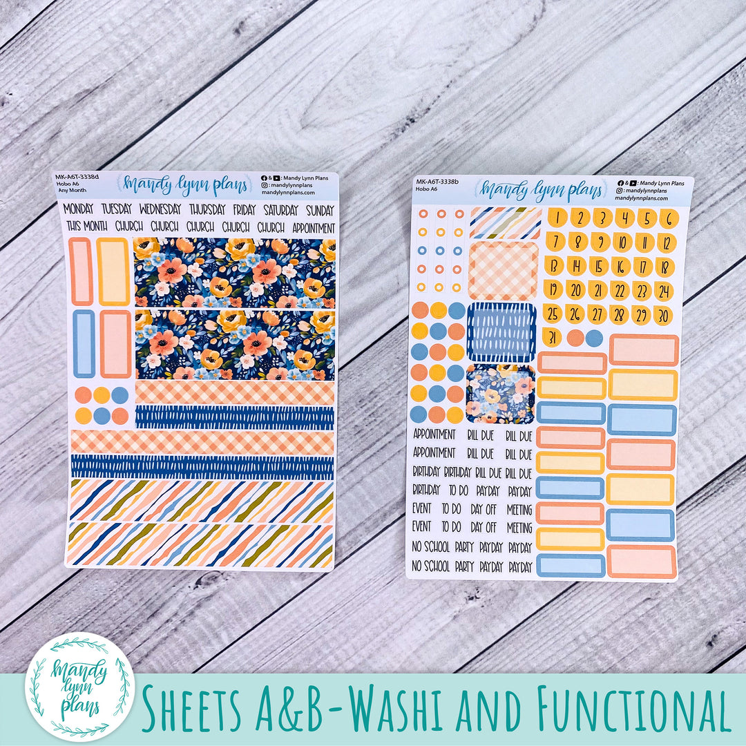 Any Month Hobonichi A6 Monthly Kit || Navy Bold Bloom || MK-A6T-3338