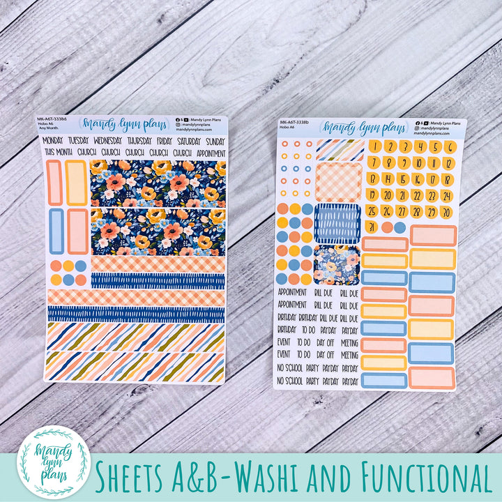 Any Month Hobonichi A6 Monthly Kit || Navy Bold Bloom || MK-A6T-3338