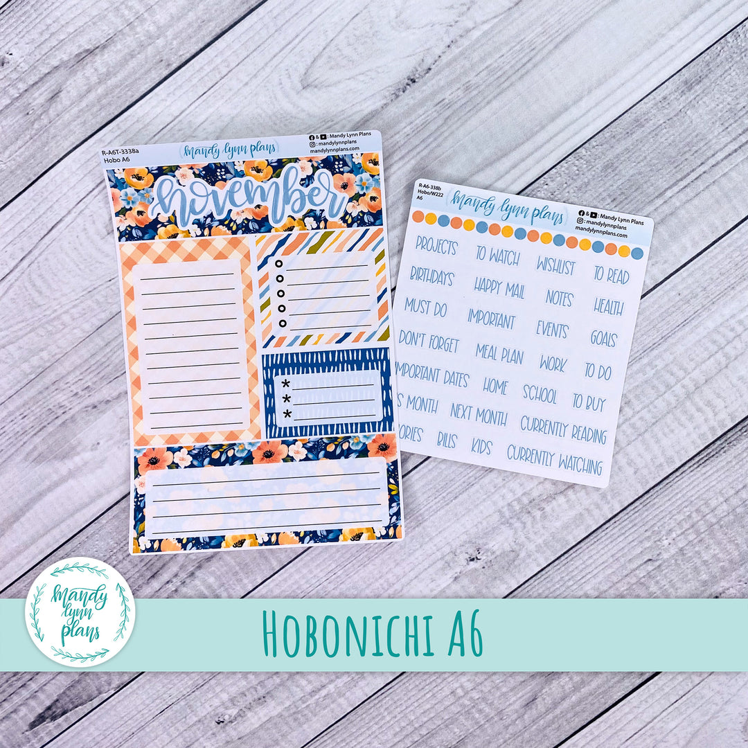 November A6 Hobonichi Dashboard || Navy Bold Bloom || R-A6T-3338