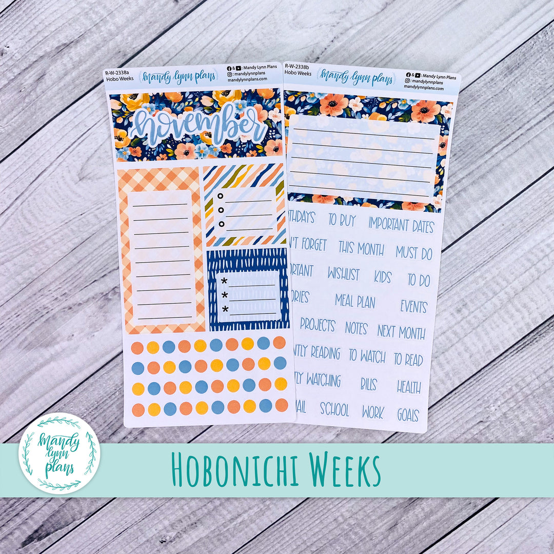 November Hobonichi Weeks Dashboard || Navy Bold Bloom || R-W-2338