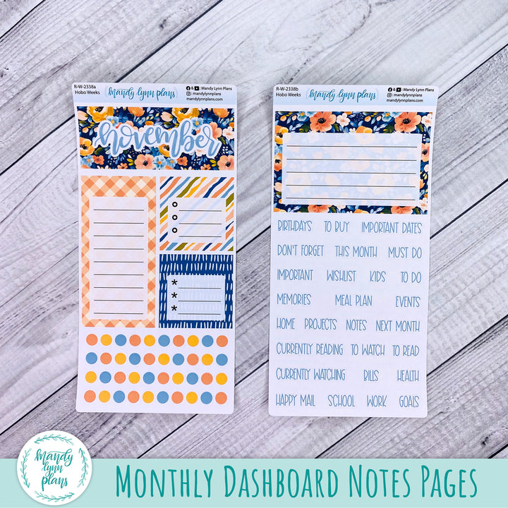 November Hobonichi Weeks Dashboard || Navy Bold Bloom || R-W-2338