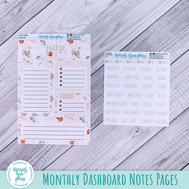 June A6 Hobonichi Dashboard || Peonies || R-A6T-3269