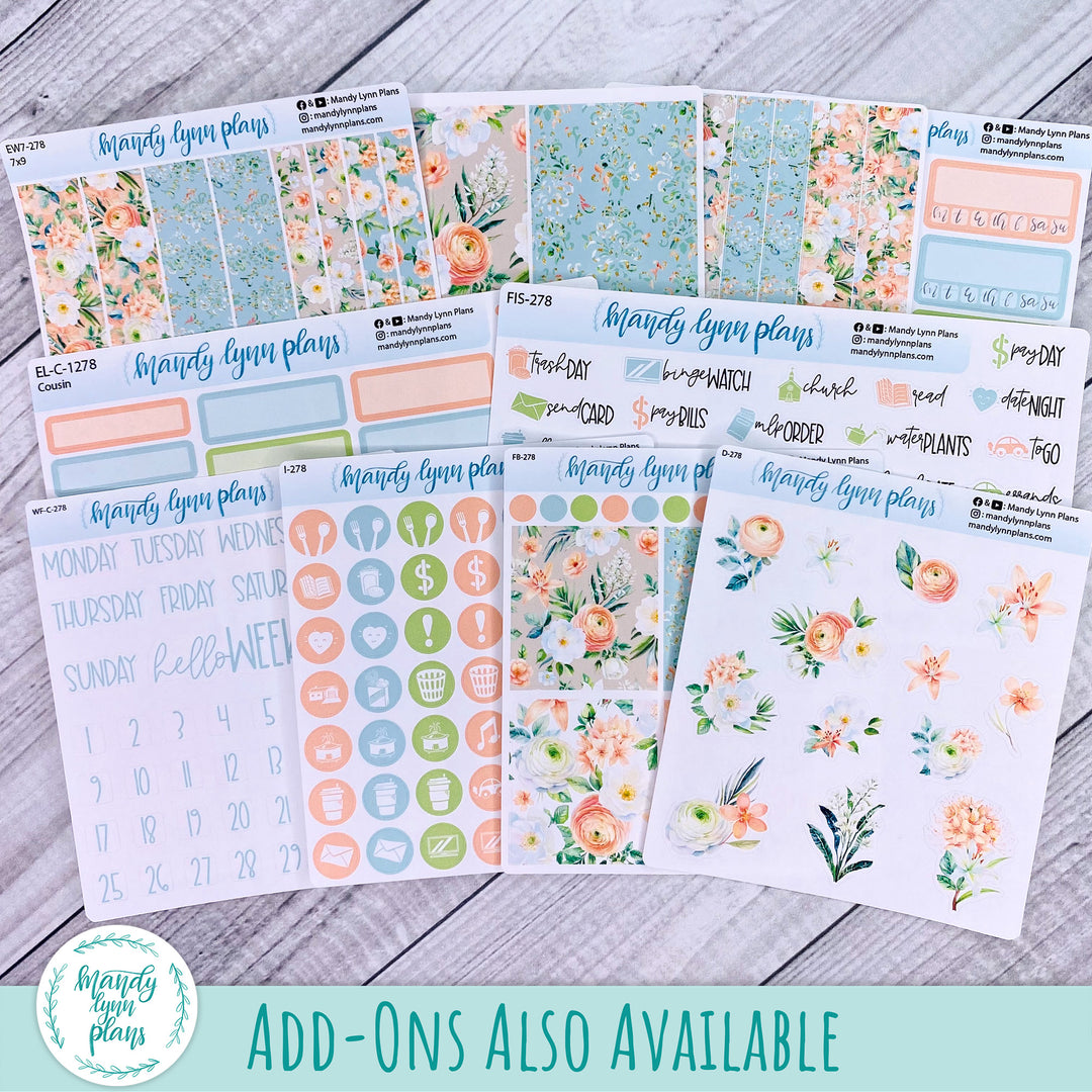 A5, B6, N1 & N2 Common Planner Weekly Kit || White and Peach Floral || 278