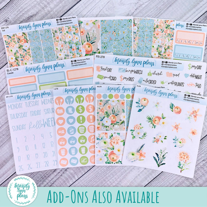 Any Month Common Planner Monthly Kit || White and Peach Floral || 278