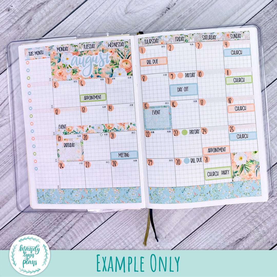 Hobonichi A6 August 2024 Monthly Kit || White and Peach Floral || MK-A6T-3278