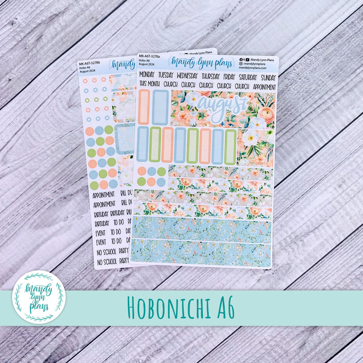 Hobonichi A6 August 2024 Monthly Kit || White and Peach Floral || MK-A6T-3278