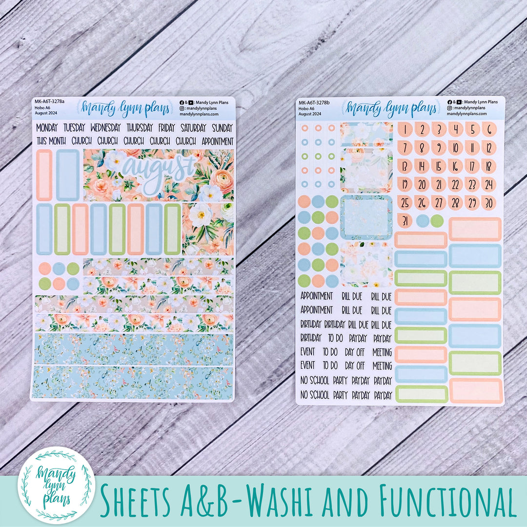 Hobonichi A6 August 2024 Monthly Kit || White and Peach Floral || MK-A6T-3278