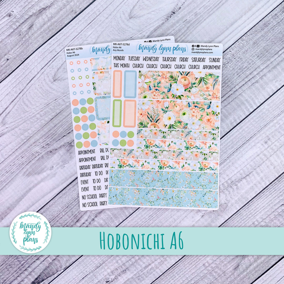 Any Month Hobonichi A6 Monthly Kit || White and Peach Floral || MK-A6T-3278