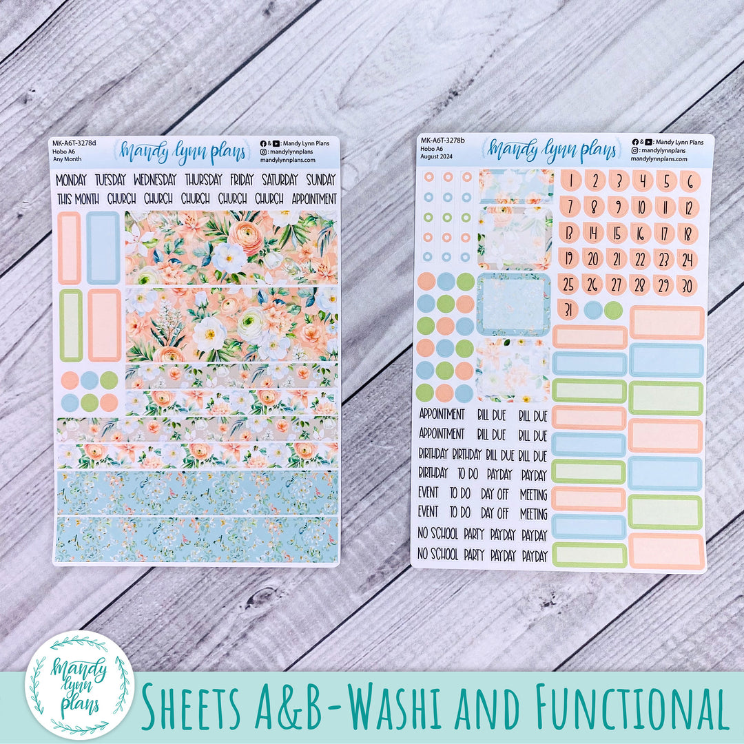 Any Month Hobonichi A6 Monthly Kit || White and Peach Floral || MK-A6T-3278