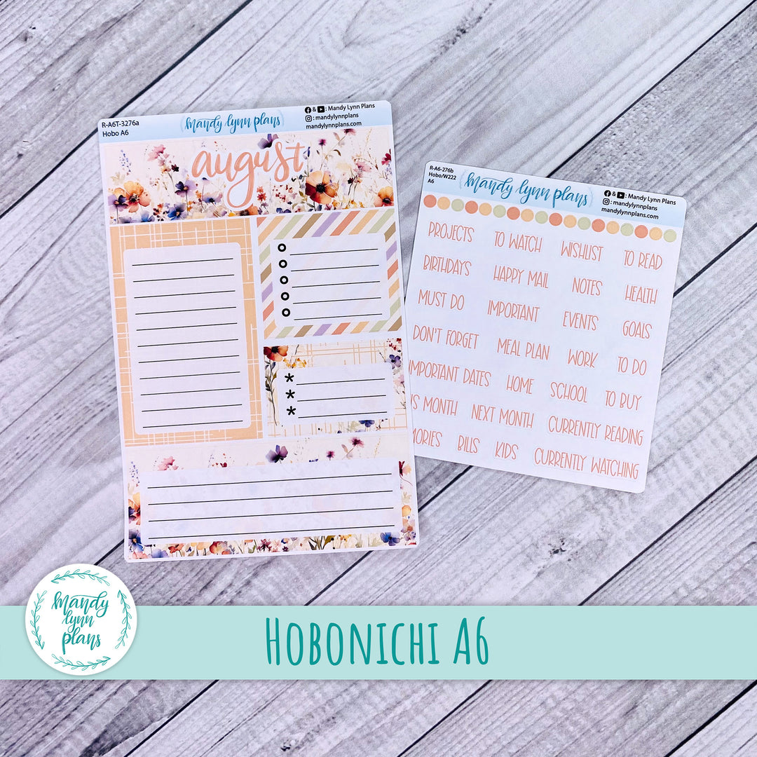 August A6 Hobonichi Dashboard || Rustic Wildflowers || R-A6T-3276