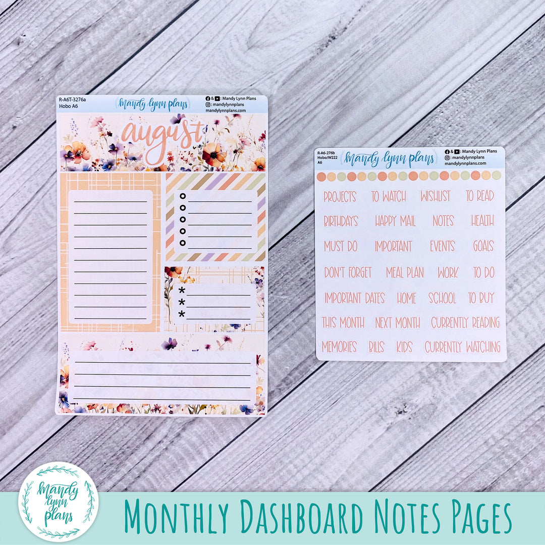 August A6 Hobonichi Dashboard || Rustic Wildflowers || R-A6T-3276